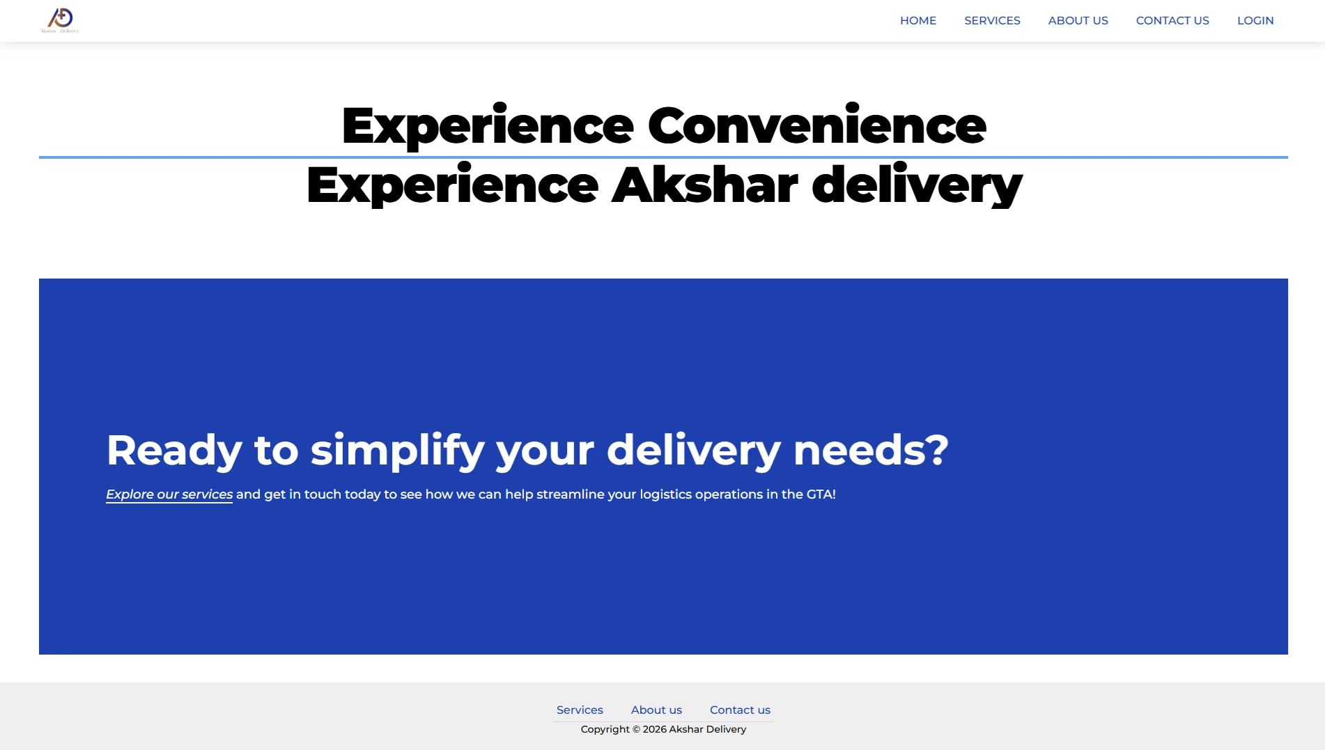 Akshar Delivery service details section